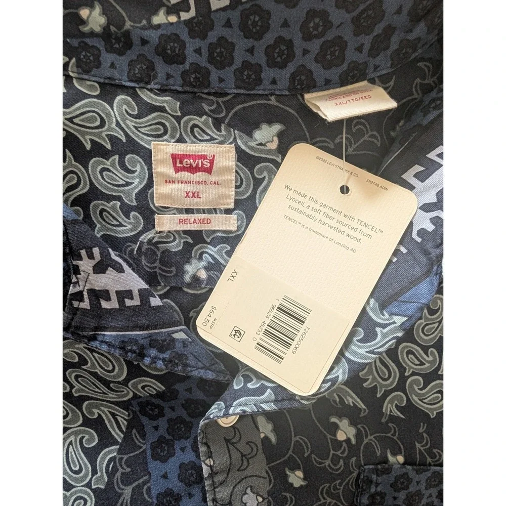 Levi's Men Shirt The Sunset Camp Relaxed Fit Short Sleeve Button Up Blue XXL